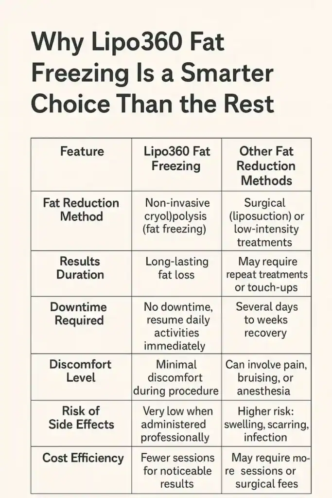 Is it possible to permanently freeze fat cells? 2 Table showing benefits of fat freezing to remove fat cells Northwich from Lipo 360